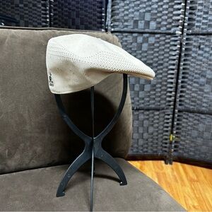 Kangol cream men’s flat cap green kangaroo logo on the back woven newsboy